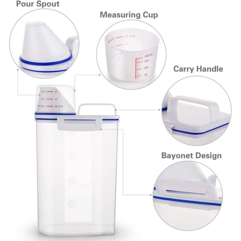 Pet Food Storage Container with Pour Spout and Measuring Cup, BPA-Free Plastic,Airtight Pet Dry Food Dispenser and Seal Buckles