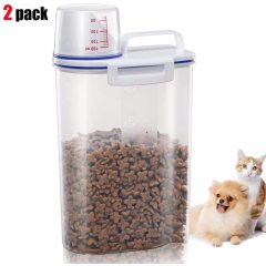 Pet Food Storage Container with Pour Spout and Measuring Cup, BPA-Free Plastic,Airtight Pet Dry Food Dispenser and Seal Buckles