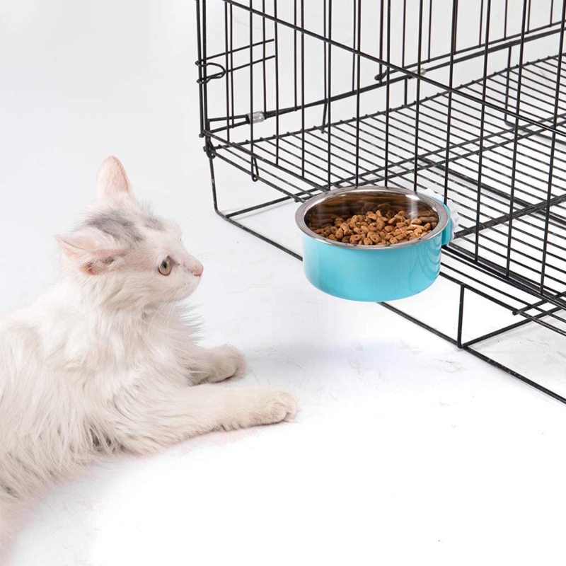 Crate Dog Food Water Bowls 2-in-1 Plastic Kennel Stainless Steel Pet Removable Hanging Cat Feeder Coop