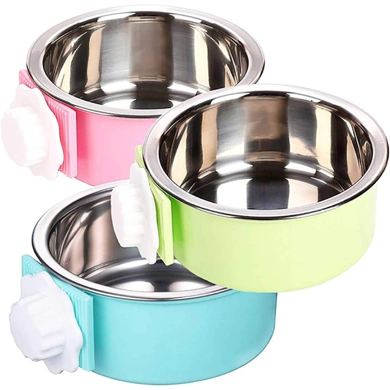 Crate Dog Food Water Bowls 2-in-1 Plastic Kennel Stainless Steel Pet Removable Hanging Cat Feeder Coop