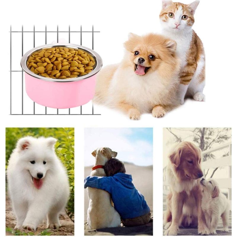 Crate Dog Food Water Bowls 2-in-1 Plastic Kennel Stainless Steel Pet Removable Hanging Cat Feeder Coop
