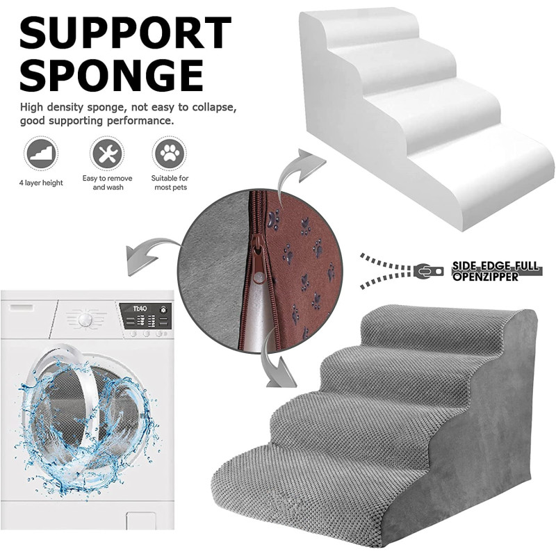 Extra Wide Deep Pet Steps Pet Stairs dog Ramp for Bed,Soft Foam Dog Ladder