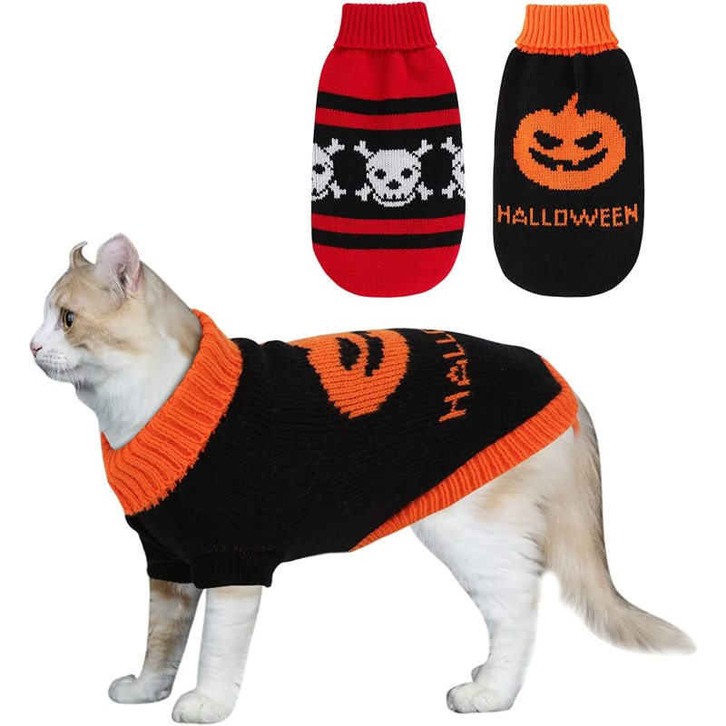 Cat Sweater Turtleneck Knitted Pumpkin Sweaters for Cats Only Kitten Kitty Sweater Warm Winter Knit Pullover Knitwear