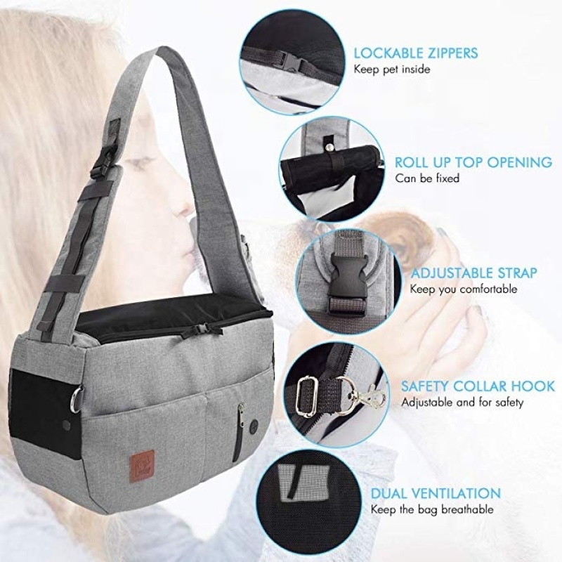 built-in poop bag dispenser phone pouch long band zipper suitable pet cat dog shoulder bag