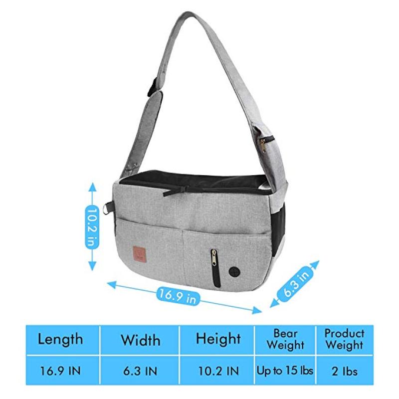 built-in poop bag dispenser phone pouch long band zipper suitable pet cat dog shoulder bag