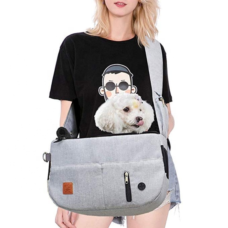 built-in poop bag dispenser phone pouch long band zipper suitable pet cat dog shoulder bag