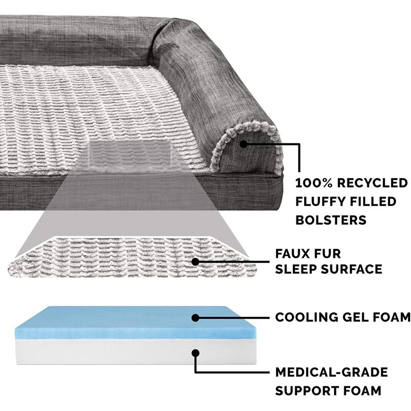 High Bolster Cooling Gel Memory Foam Pet Bed for Dogs and Cats Sofa Style Couch Indoor Dog Bed with Removable Washable Cover