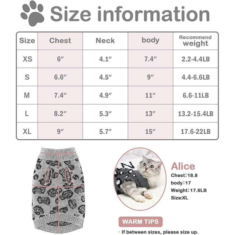 Cat Sweater Turtleneck Leopard Pattern Kitty Sweater Warm Pet Sweater for Fall Winter Over