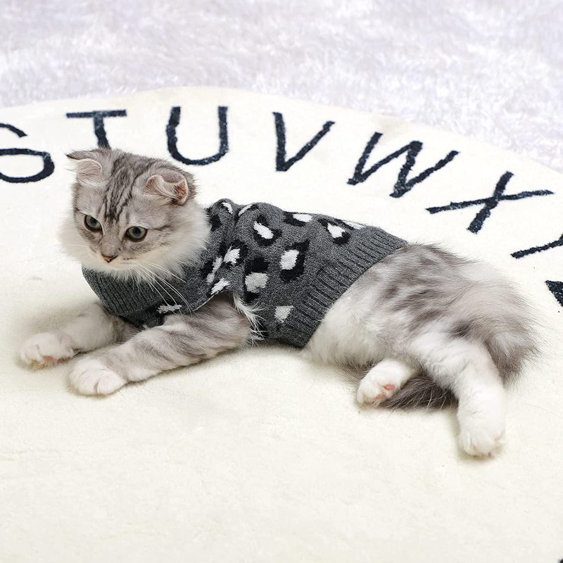 Cat Sweater Turtleneck Leopard Pattern Kitty Sweater Warm Pet Sweater for Fall Winter Over
