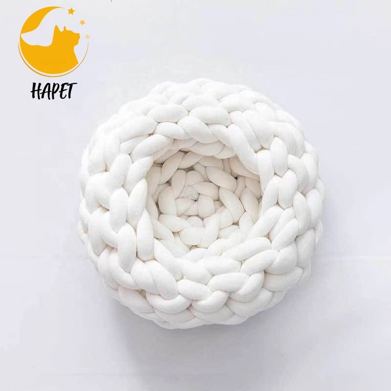 Pet Dog Cat Thick Rope Braided Cotton Kennel Nest Soft Cushion Sleeping Handmade Puppy Kitty Nest Knitting Pet house cat bed