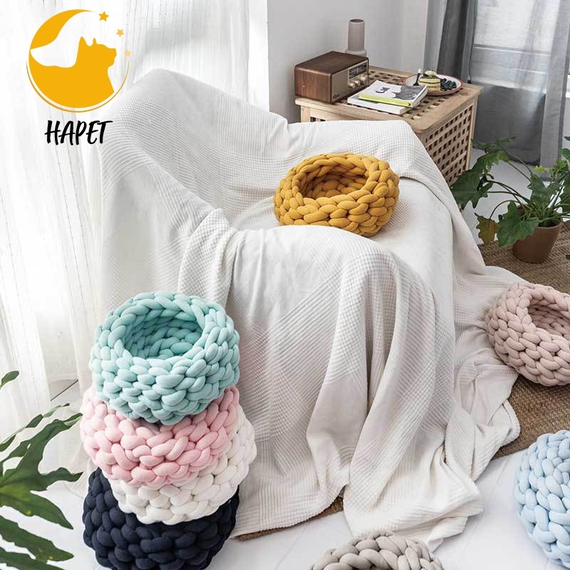 Pet Dog Cat Thick Rope Braided Cotton Kennel Nest Soft Cushion Sleeping Handmade Puppy Kitty Nest Knitting Pet house cat bed