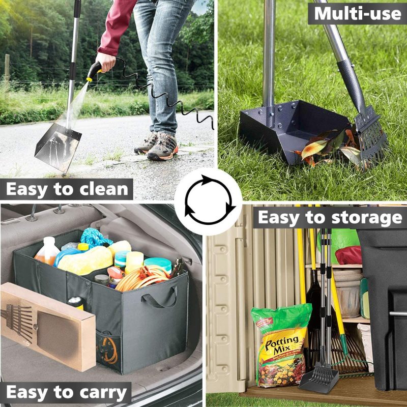 Dog Pooper Scooper, Adjustable Long Handle Rake & Scooper Set, Strong and Sturdy, Rust-Proof Metal Poop Scooper