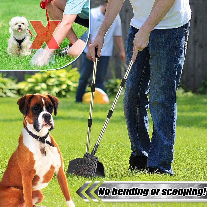 Dog Pooper Scooper, Adjustable Long Handle Rake & Scooper Set, Strong and Sturdy, Rust-Proof Metal Poop Scooper