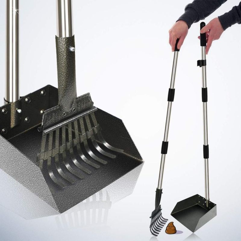 Dog Pooper Scooper, Adjustable Long Handle Rake & Scooper Set, Strong and Sturdy, Rust-Proof Metal Poop Scooper