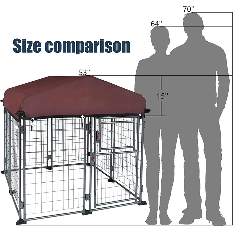 Weather Resistant Dog Kennel with Roof Cover Wire Pet Kennel