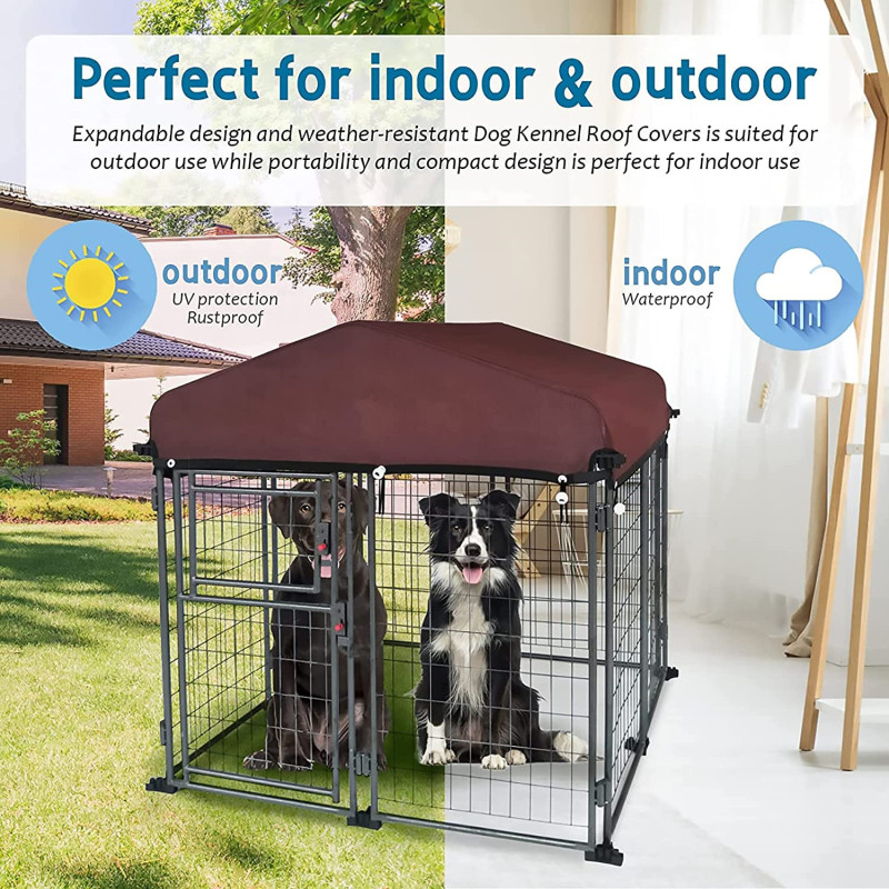 Weather Resistant Dog Kennel with Roof Cover Wire Pet Kennel
