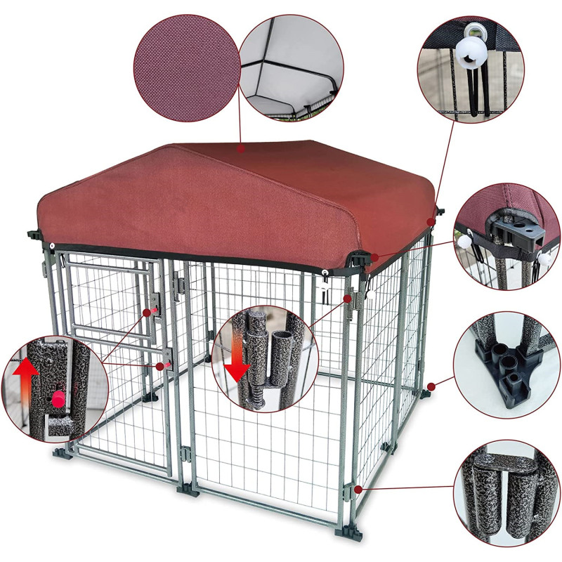 Weather Resistant Dog Kennel with Roof Cover Wire Pet Kennel