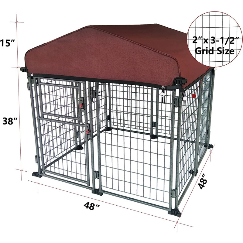 Weather Resistant Dog Kennel with Roof Cover Wire Pet Kennel