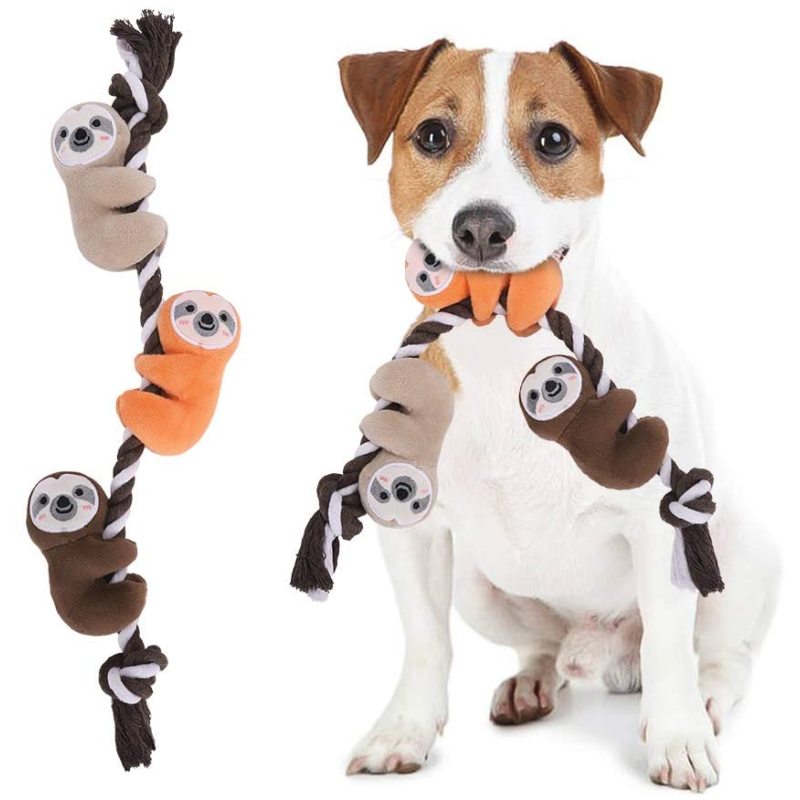 Cute Dog Rope Toy with Squeakers Tug of War Dog Toy Sloth Climbing Tree - Interactive Puppy Chew Toys for Small Medium Dogs