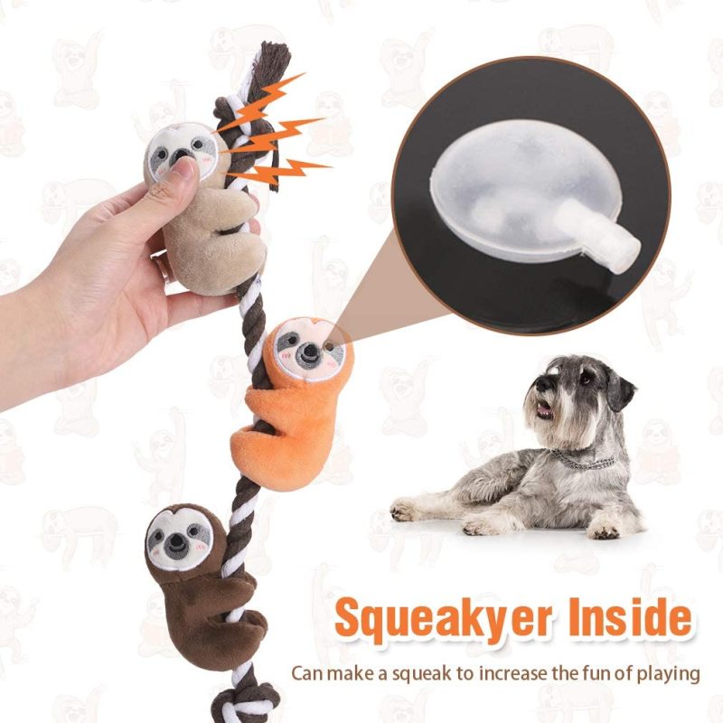 Cute Dog Rope Toy with Squeakers Tug of War Dog Toy Sloth Climbing Tree - Interactive Puppy Chew Toys for Small Medium Dogs