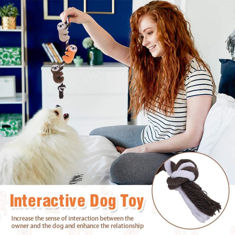 Cute Dog Rope Toy with Squeakers Tug of War Dog Toy Sloth Climbing Tree - Interactive Puppy Chew Toys for Small Medium Dogs