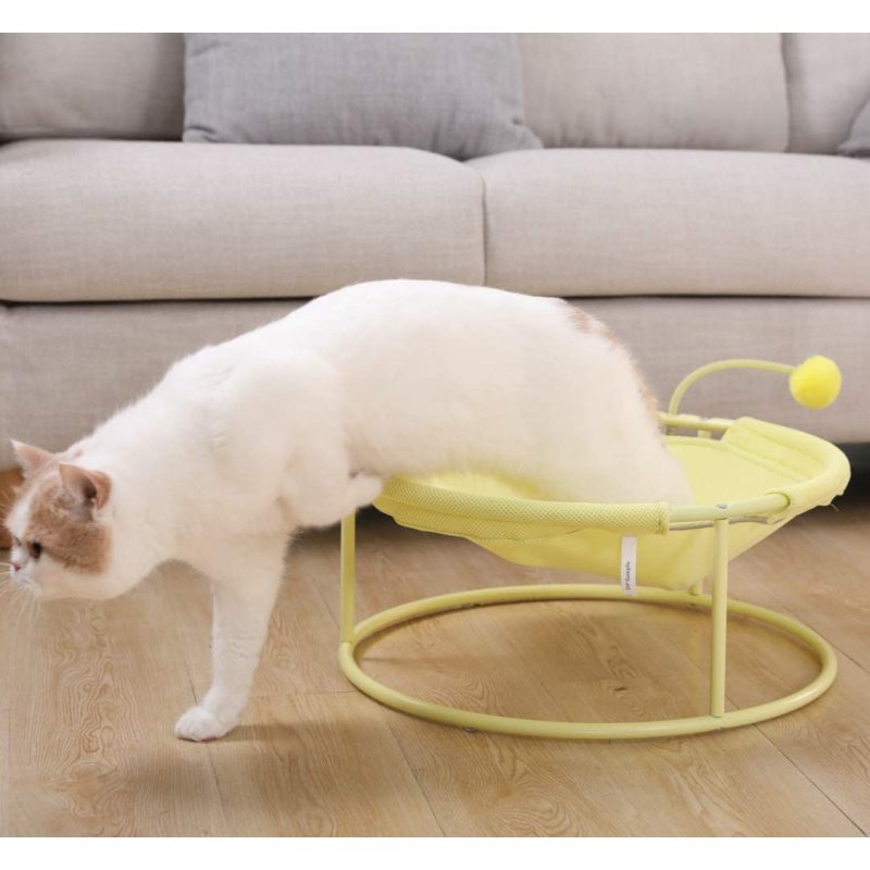 Detachable Washable Cat Hammock Elevated Cat Bed with Steel Frame and Teaser Toy Ball