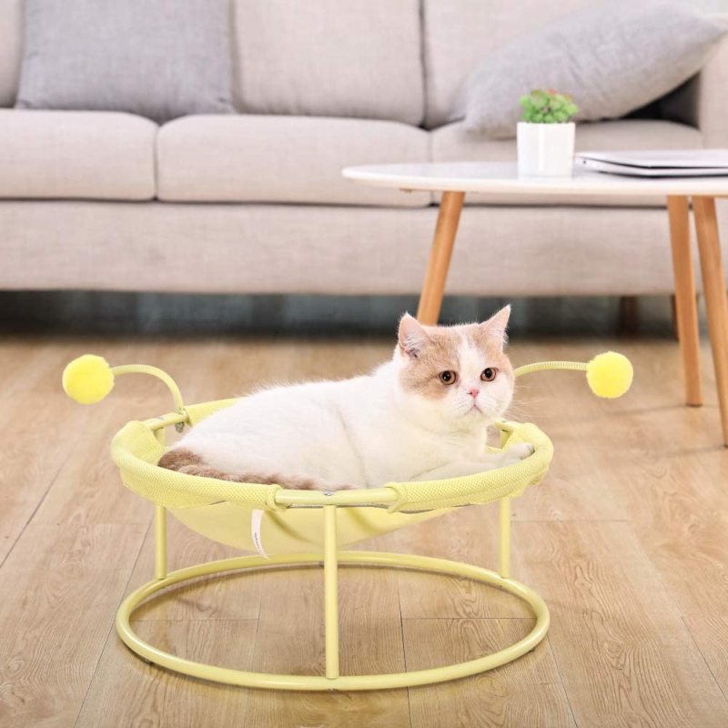 Detachable Washable Cat Hammock Elevated Cat Bed with Steel Frame and Teaser Toy Ball
