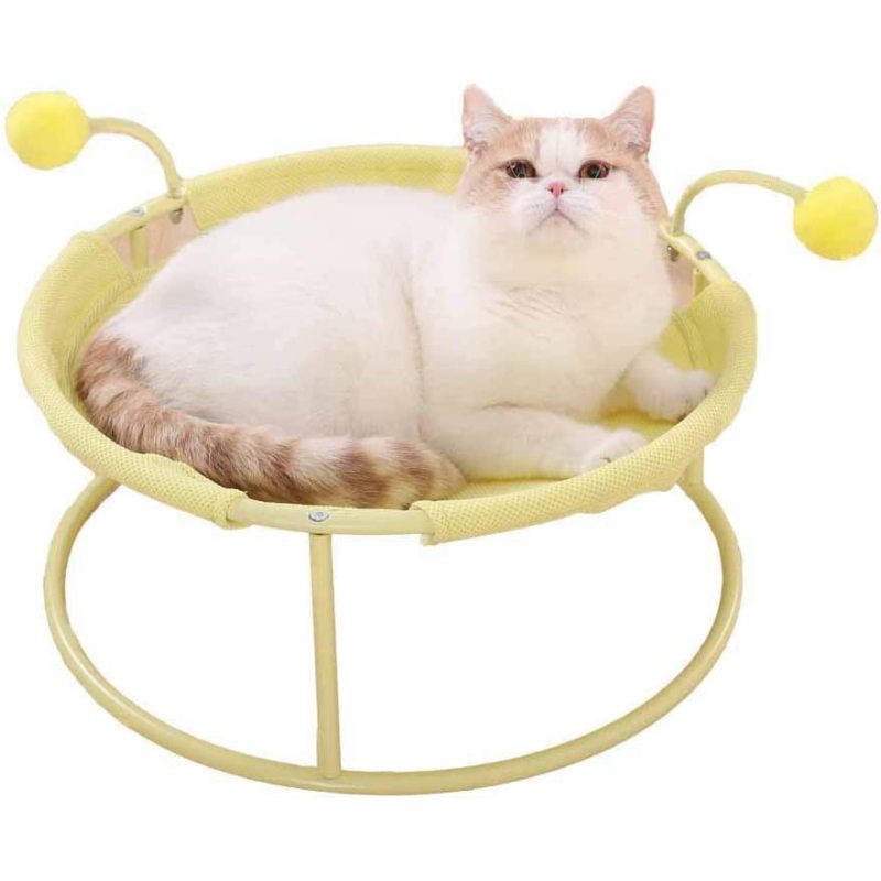 Detachable Washable Cat Hammock Elevated Cat Bed with Steel Frame and Teaser Toy Ball