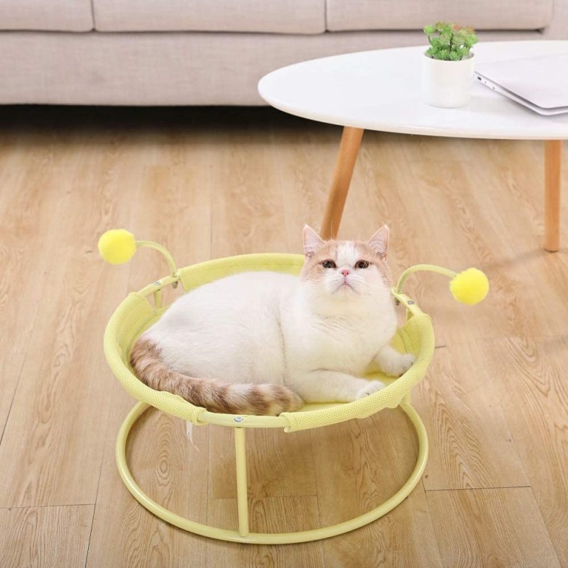 Detachable Washable Cat Hammock Elevated Cat Bed with Steel Frame and Teaser Toy Ball