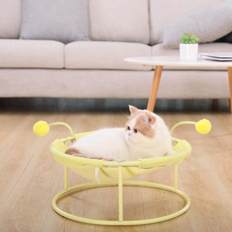 Detachable Washable Cat Hammock Elevated Cat Bed with Steel Frame and Teaser Toy Ball