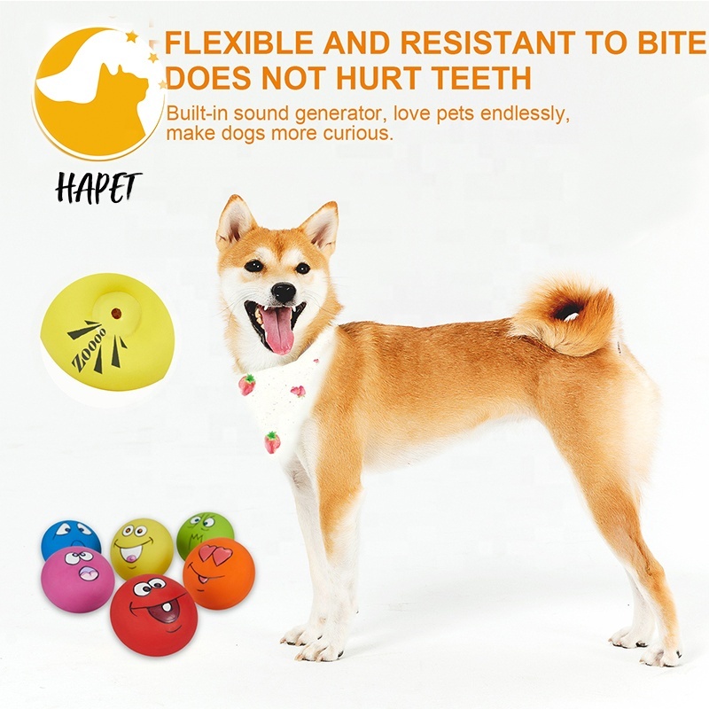 Squeaky Dog Toys Funny Face Chewing Latex Rubber Soft Fetch Play Interactive Dog Balls for Puppy Small Medium Pet Dog