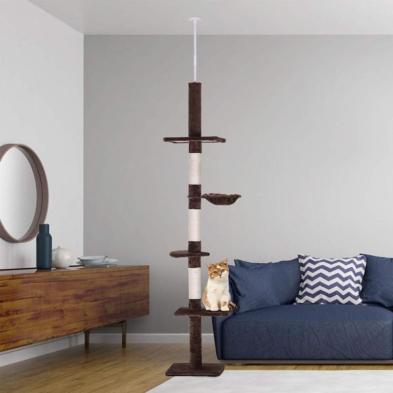 Gran altura ajustable de piso a techo Vertical Cat Tree Wall Cat Towers Cando con poste rascador