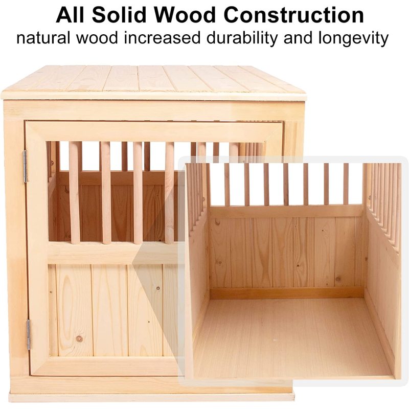 Wood Dog Crate Furniture Kennel for Medium Dogs End Table Indoor Dog House Torched Farmhouse Style