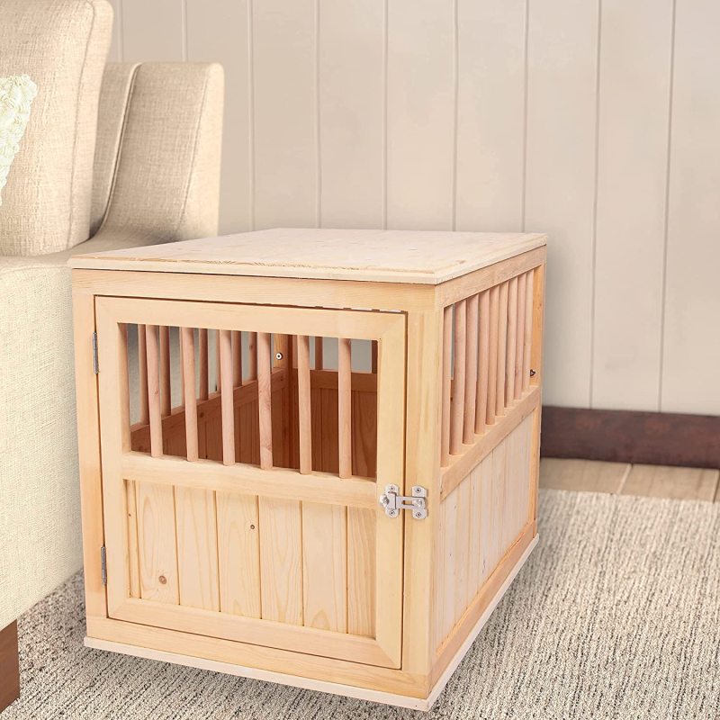Wood Dog Crate Furniture Kennel for Medium Dogs End Table Indoor Dog House Torched Farmhouse Style