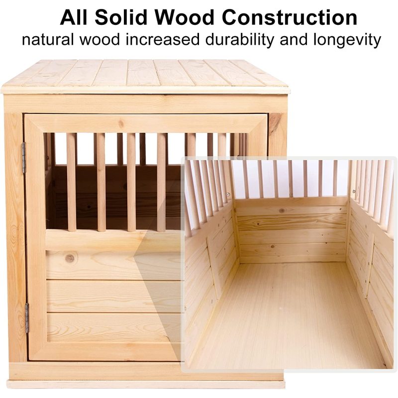 End Table Indoor Dog House Torched Farmhouse Style Dog Crate Furniture for Medium Dogs