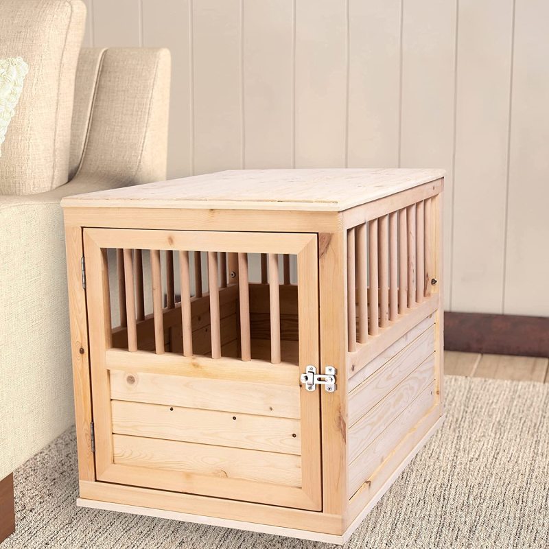 End Table Indoor Dog House Torched Farmhouse Style Dog Crate Furniture for Medium Dogs