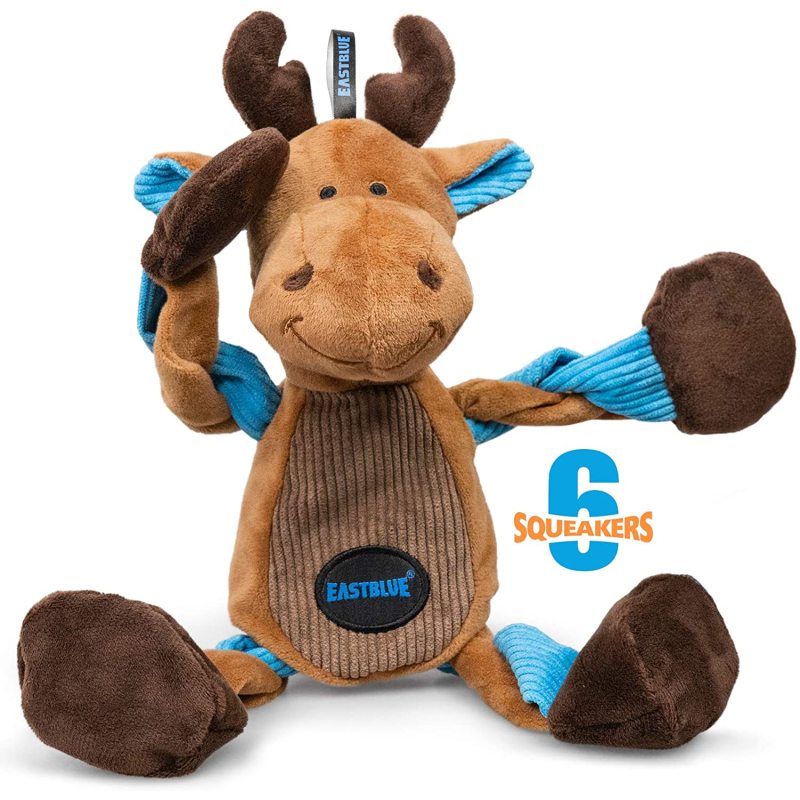 Reindeer Dog Squeaky Toys: Cute Plush Stuffed Puppy Chew Toy with 6 Squeaker for Small | Medium Breed