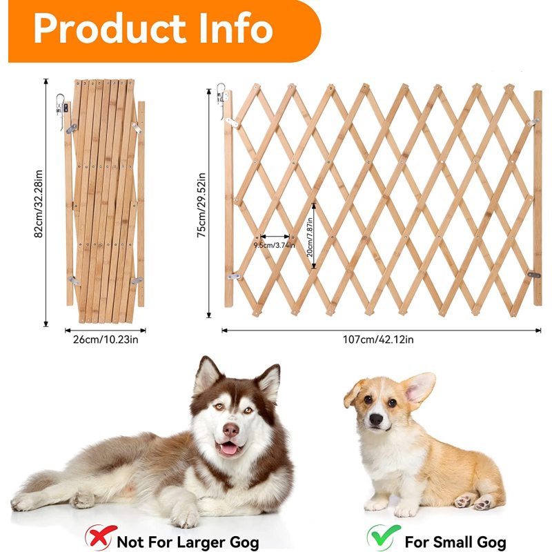 Haustiertor, erweiterbarer Hundezaun, Holz-Fliegengitter, Akkordeontore, tragbar für Türöffnungen, Hundetor, Haustiersicherheit, Terrasse, Garten, Rasen