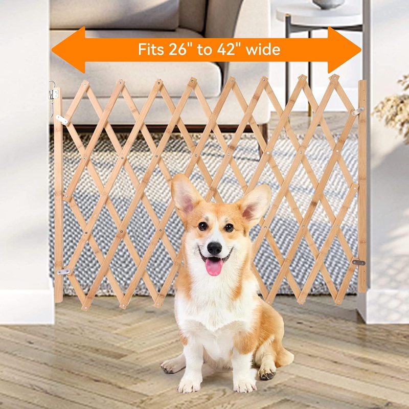 Haustiertor, erweiterbarer Hundezaun, Holz-Fliegengitter, Akkordeontore, tragbar für Türöffnungen, Hundetor, Haustiersicherheit, Terrasse, Garten, Rasen