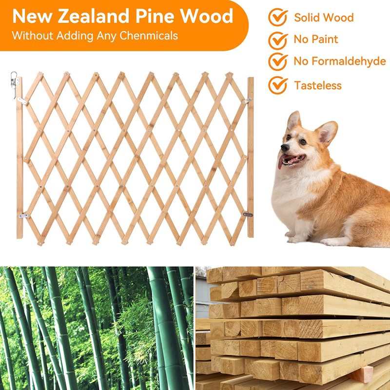 Haustiertor, erweiterbarer Hundezaun, Holz-Fliegengitter, Akkordeontore, tragbar für Türöffnungen, Hundetor, Haustiersicherheit, Terrasse, Garten, Rasen