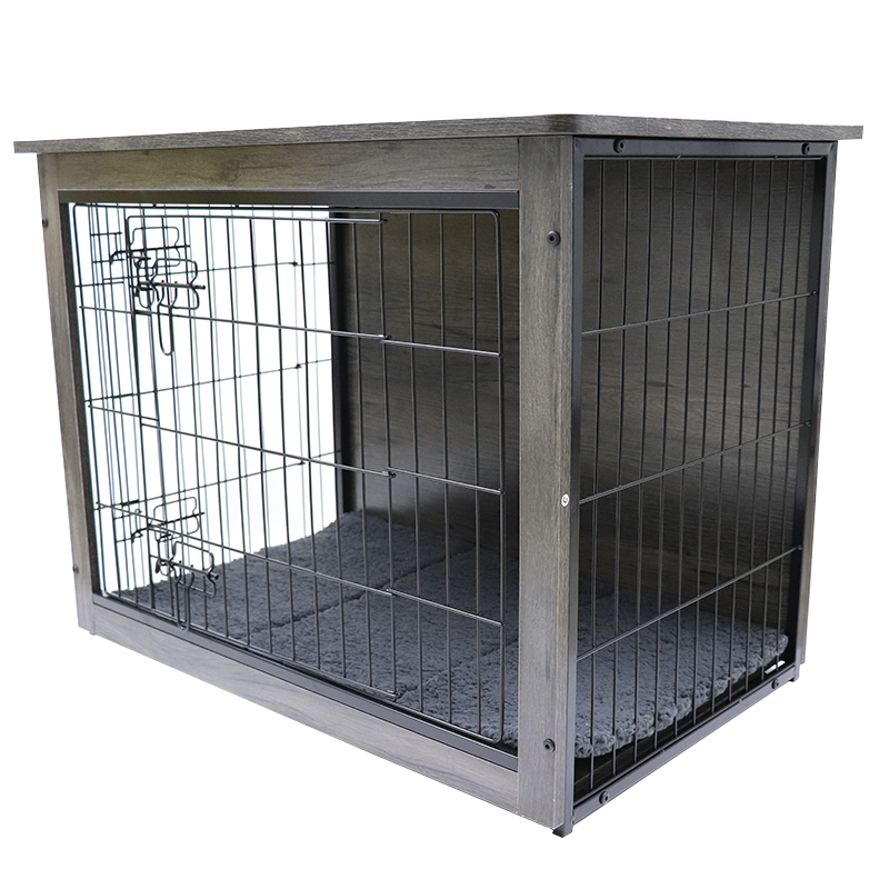 Dog Kennel with Wood and Mesh Furniture Corner Dog House Crate with Cushion