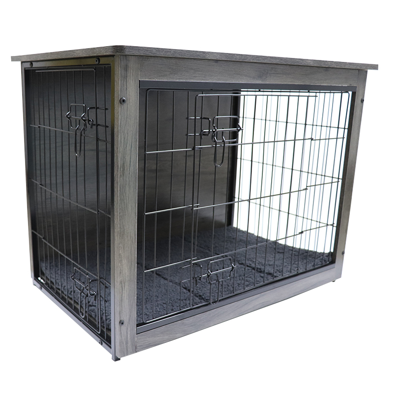 Dog Kennel with Wood and Mesh Furniture Corner Dog House Crate with Cushion