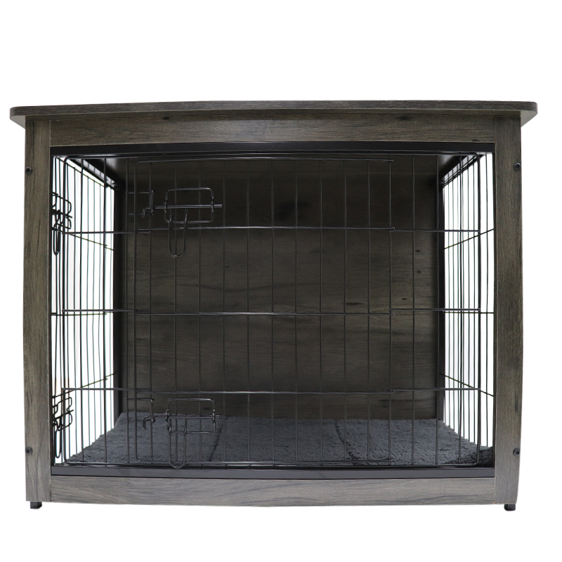 Dog Kennel with Wood and Mesh Furniture Corner Dog House Crate with Cushion