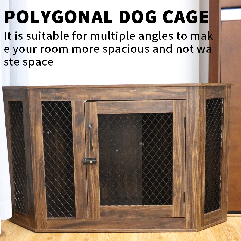 Dog Kennel with Wood and Mesh Furniture Corner Dog House Crate with Cushion