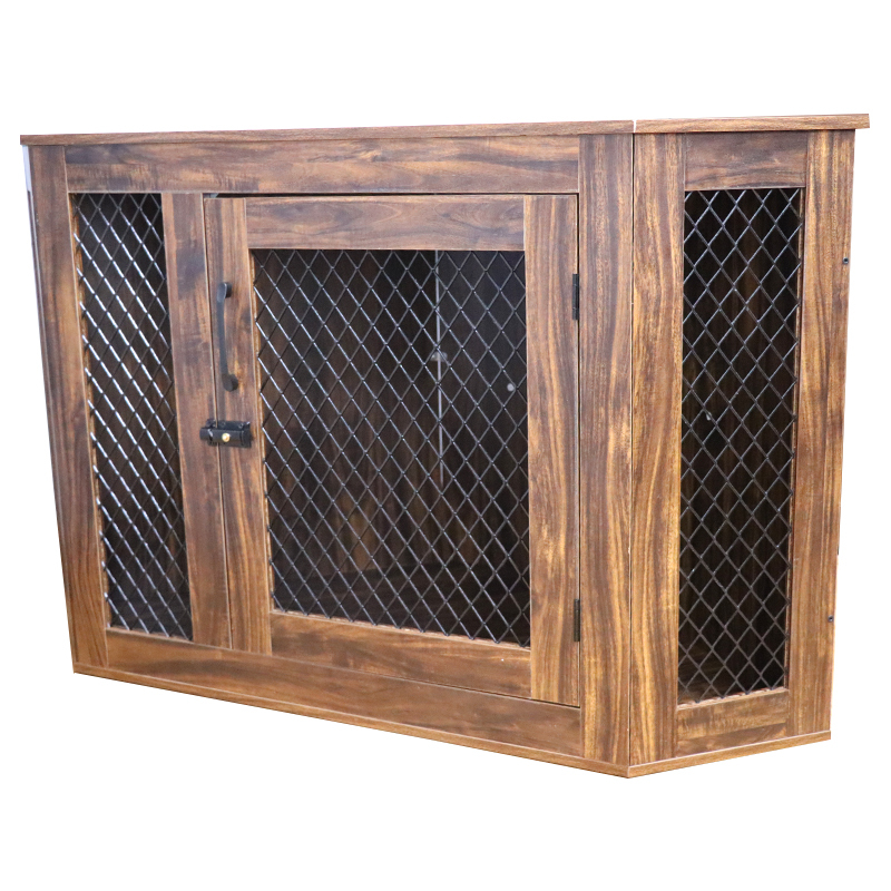 Dog Kennel with Wood and Mesh Furniture Corner Dog House Crate with Cushion