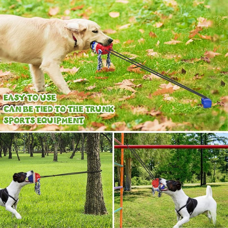 Dog-tug-of-war toy-Fix the tie-out stick on the lawn or soft ground, or directly wrap the elastic rope