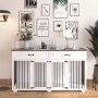 Dog Crate Furniture Wooden Kennel, Modern Decorative End Table,  House with Double Doors, Drawers
