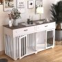 Dog Crate Furniture Wooden Kennel, Modern Decorative End Table,  House with Double Doors, Drawers