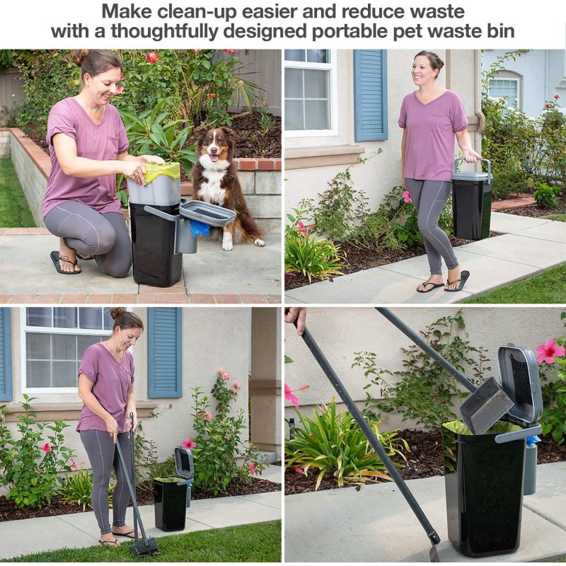 Pet Fusion Portable Outdoor Pet Waste Disposal. Innovative Dog Waste Station with Locking Handle, Complimentary Deodorizer