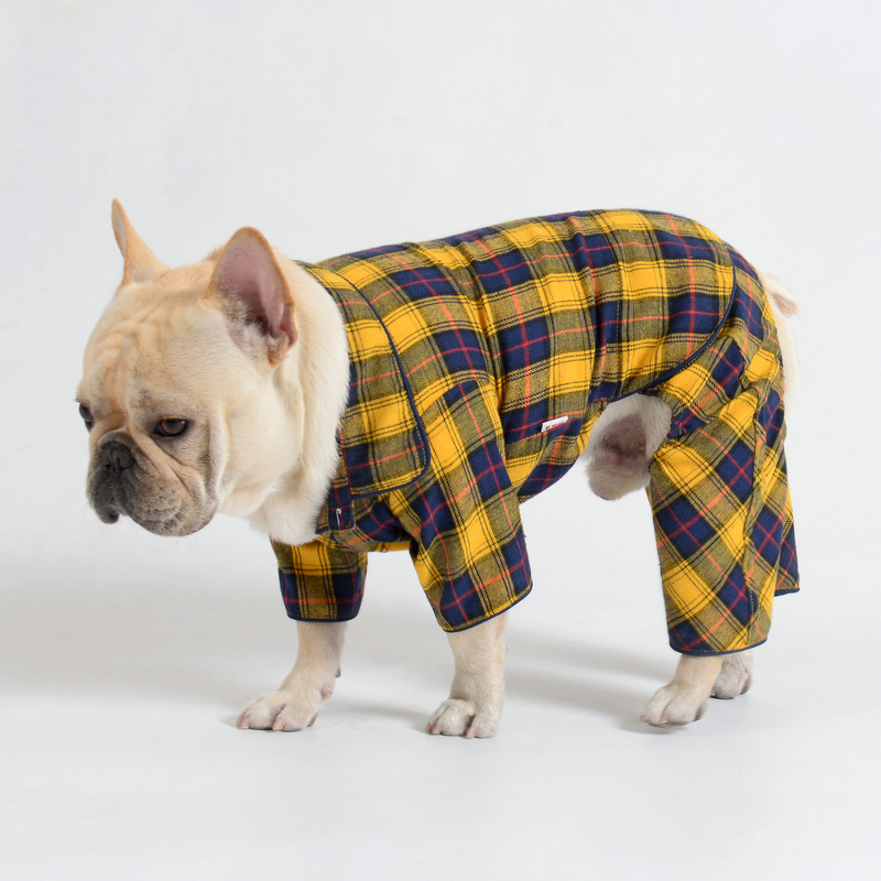 Wholesale Dog Shirt Dog Plaid Coat Adorable Cotton Overalls Puppy Cat Shirt Clothes With Pants Dog Cats Four Legs Clothes